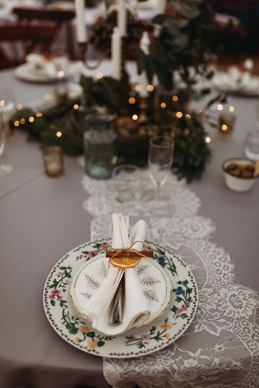Place Setting Orange Cinnamon Plate Lace Christmas Marquee Wedding Thyme Lane Photography