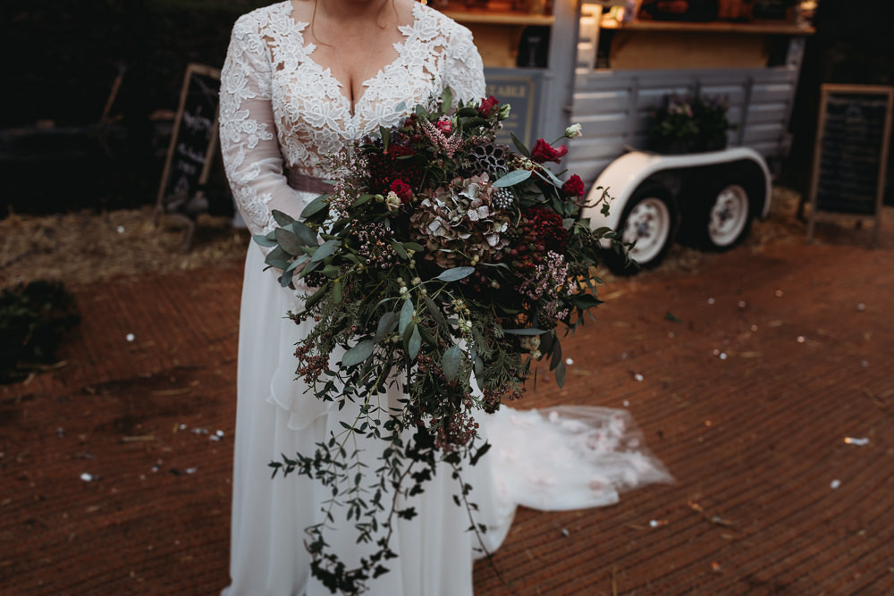 Bouquet Flowers Bride Bridal Wild Greenery Foliage Hydrangea Rose Christmas Marquee Wedding Thyme Lane Photography