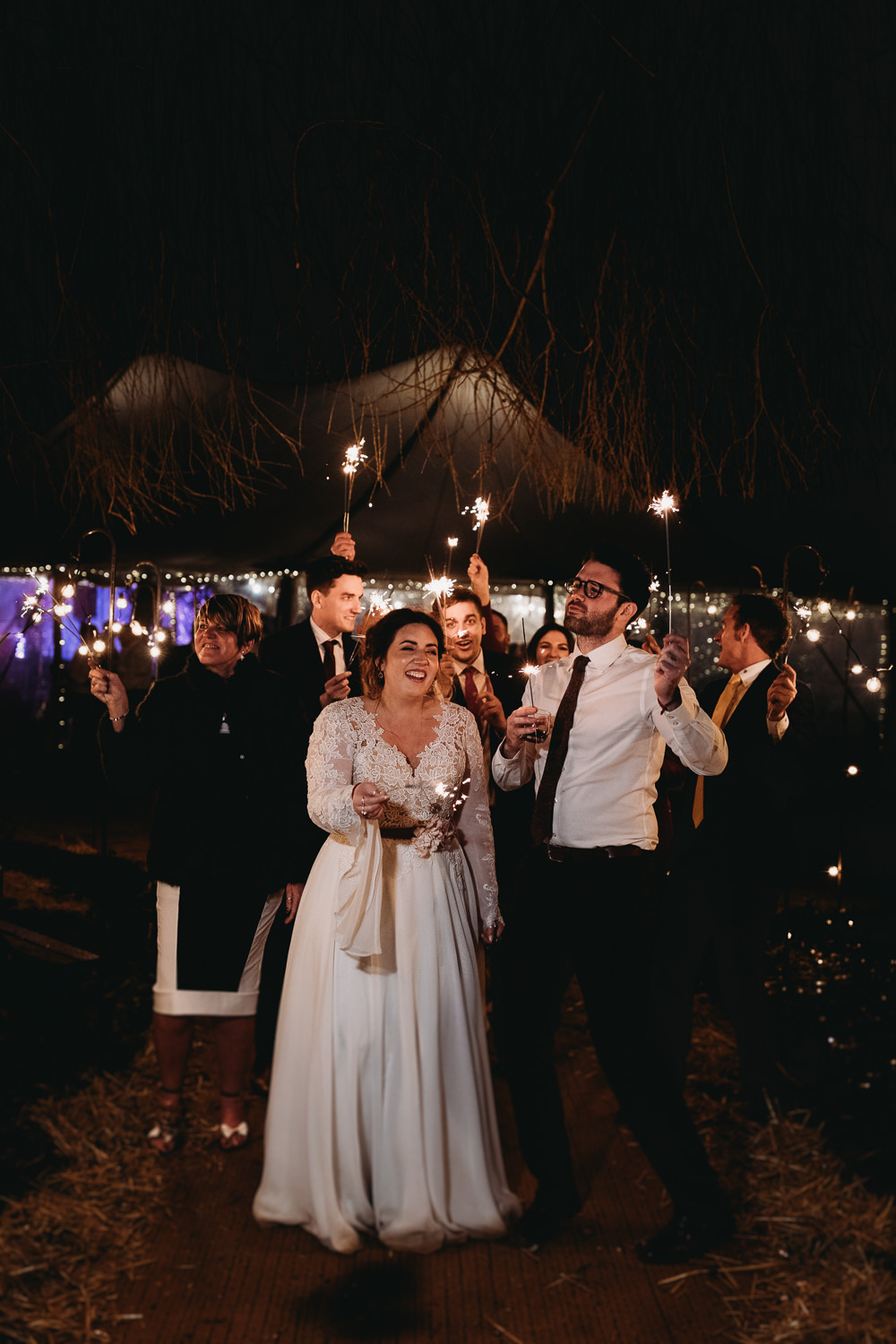 Sparklers Sparkler Send Off Exit Christmas Marquee Wedding Thyme Lane Photography