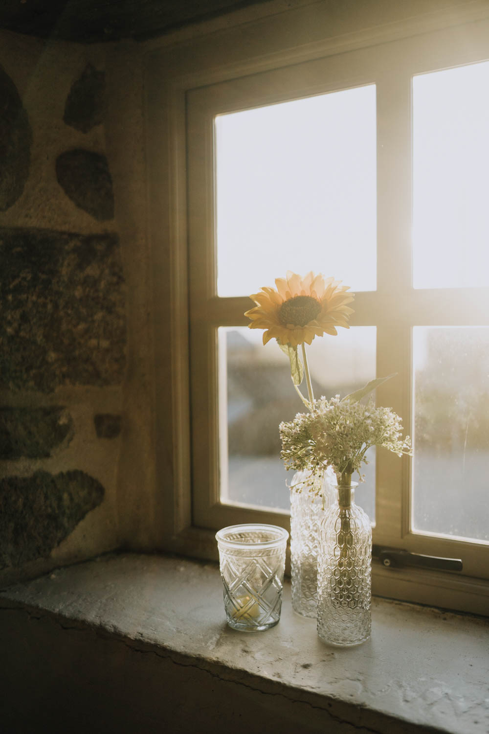 Sunflowers Fowers Bottles Decor Chypraze Wedding Barn Clara Cooper Photography