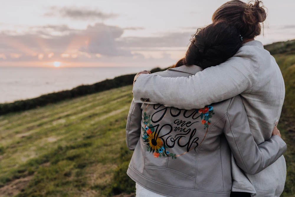 Bride Bridal Jacket Painted Personalised Sunflowers Chypraze Wedding Barn Clara Cooper Photography