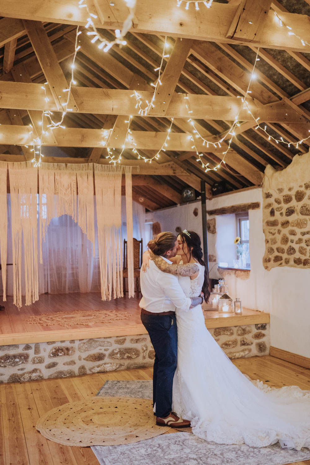 Macrame Backdrop Ceremony Aisle Hanging First Dance Fairy Lights Chypraze Wedding Barn Clara Cooper Photography