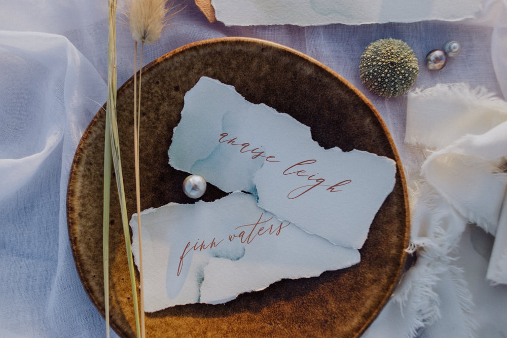Place Name Cards Calligraphy Coastal Elopement Manon Pauffin Photography