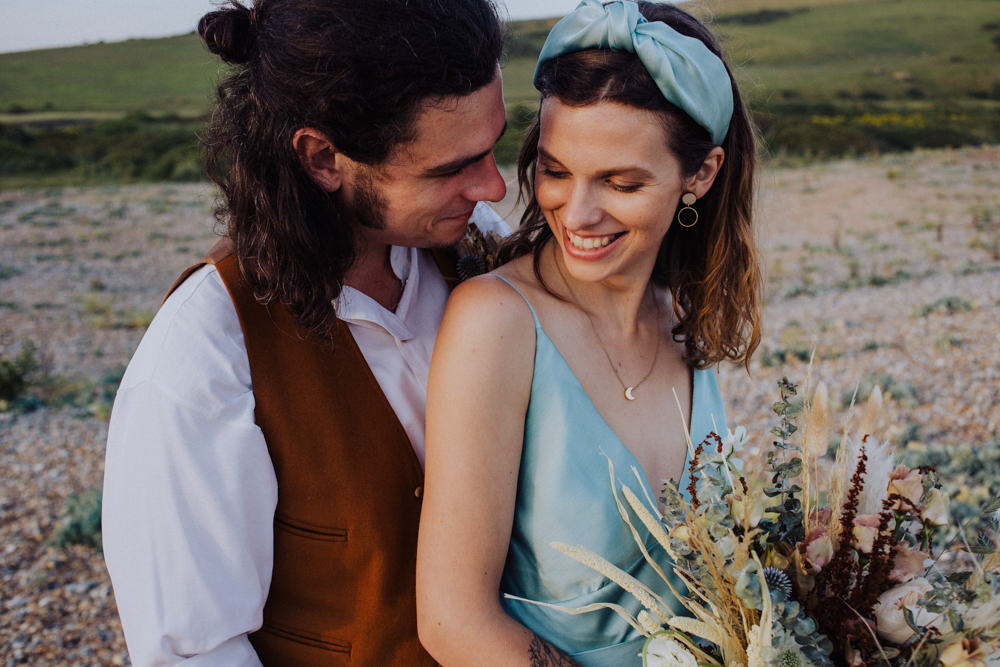 Bride Bridal Headband Blue Coastal Elopement Manon Pauffin Photography