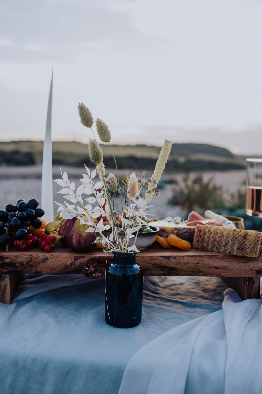 Table Tablescape Silk Flowers Dried Candles Decor Glasses Coastal Elopement Manon Pauffin Photography