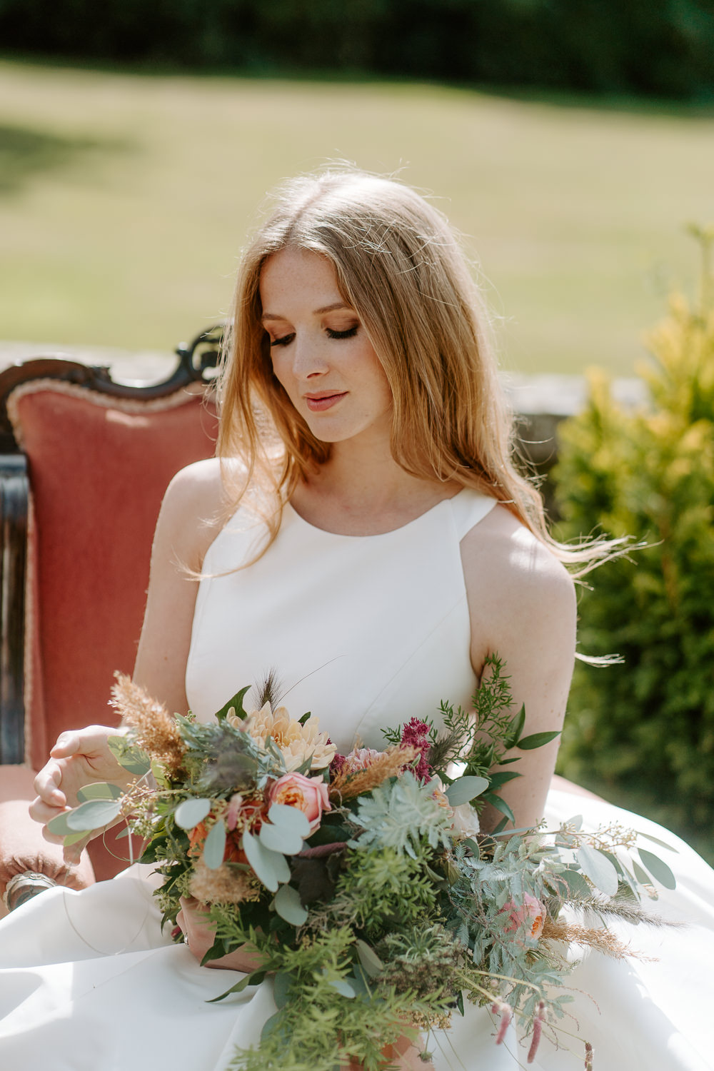 Bride Bridal Bouquet Flowers Eucalyptus Grass Daliah Rose Contemporary Wedding Ideas Chloe Ely Photography
