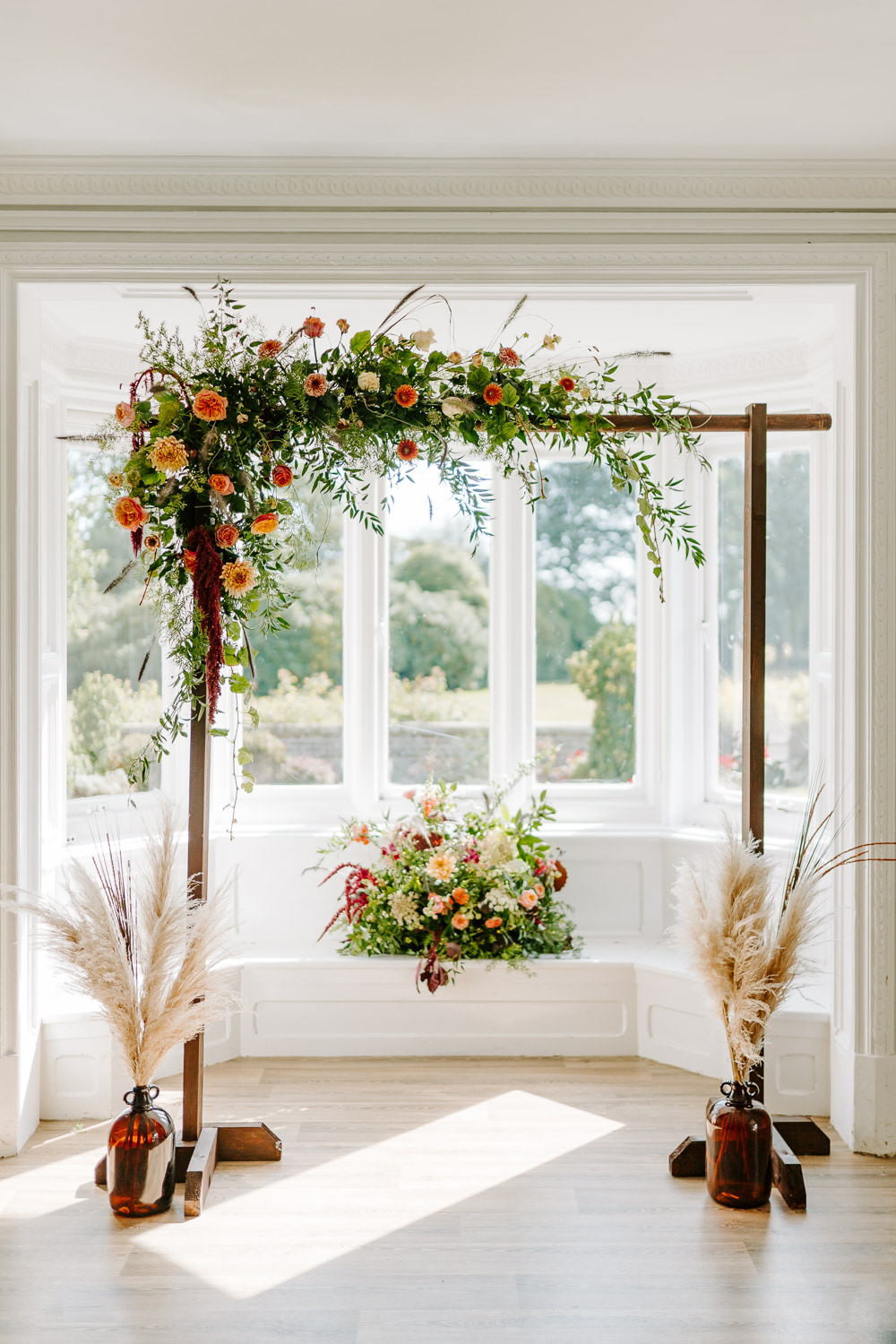 Flower Arch Ceremony Aisle Backdrop Pampas Grass Contemporary Wedding Ideas Chloe Ely Photography