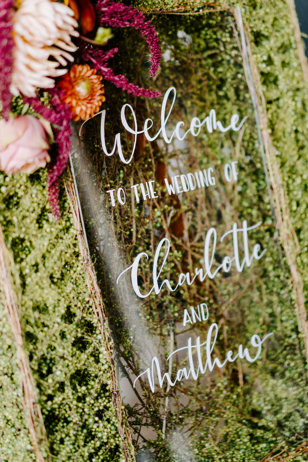 Glass Clear Perspex Acrylic Sign Signs Signage Contemporary Wedding Ideas Chloe Ely Photography