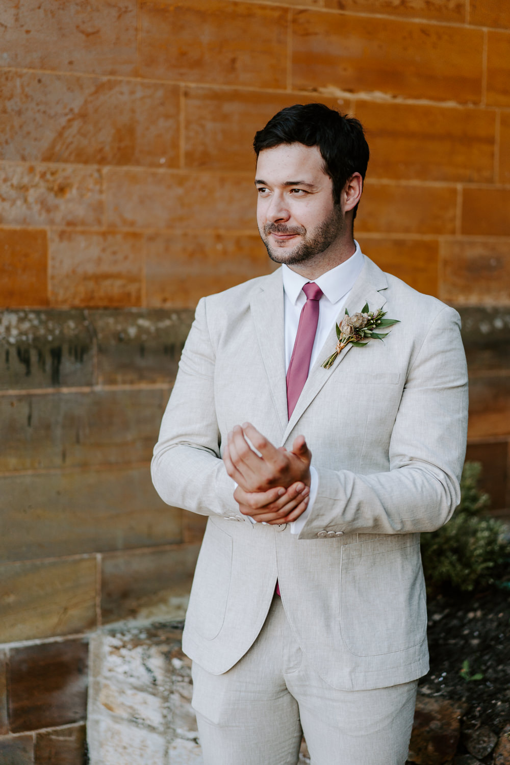 Groom Suit Cream Pink Tie Contemporary Wedding Ideas Chloe Ely Photography