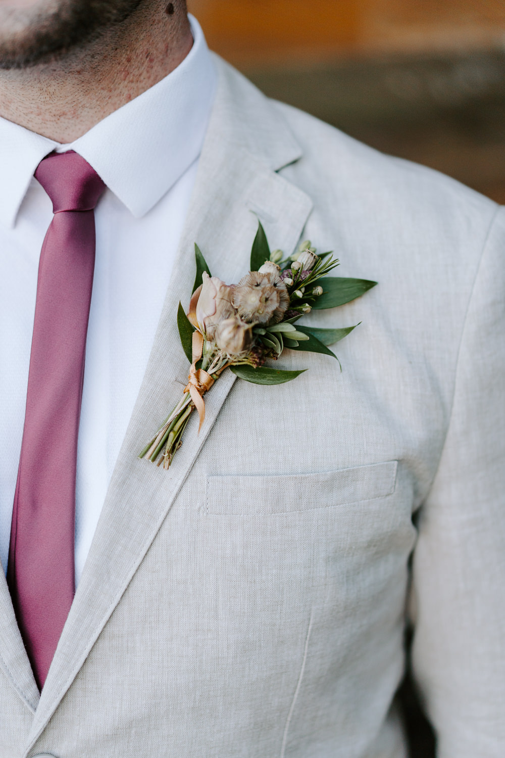 Groom Suit Cream Pink Tie Buttonhole Contemporary Wedding Ideas Chloe Ely Photography