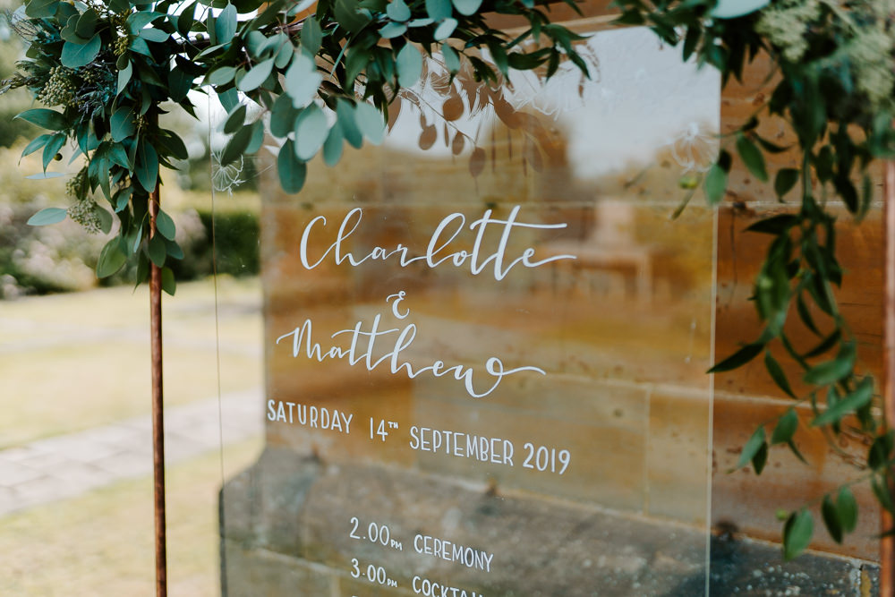 Glass Clear Perspex Acrylic Sign Signs Signage Order of the Day Contemporary Wedding Ideas Chloe Ely Photography