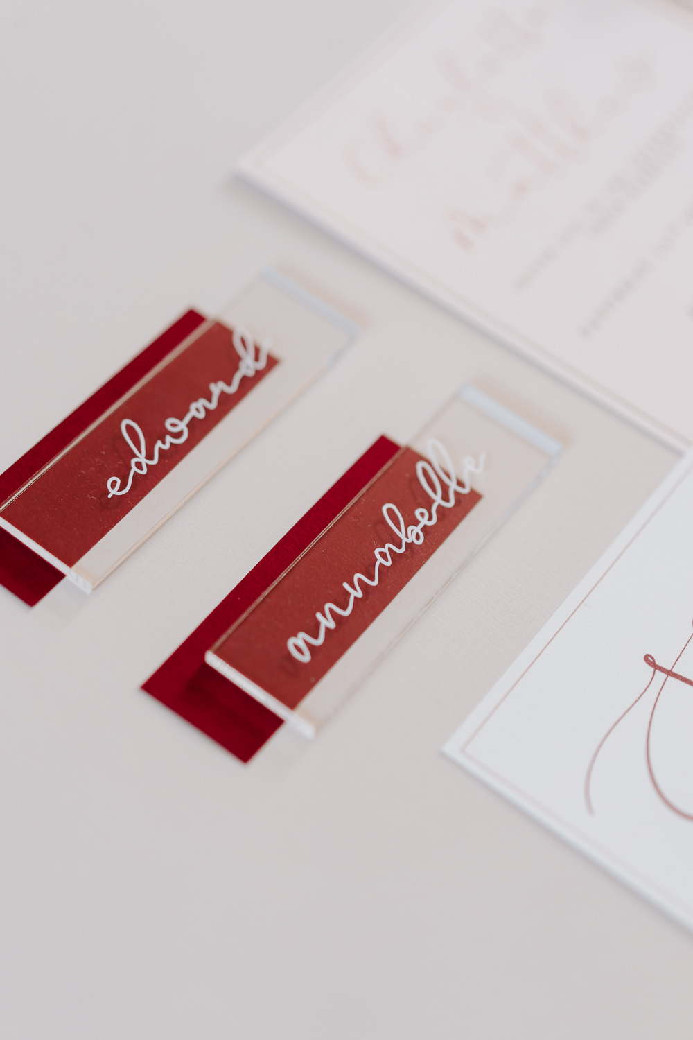 Glass Clear Perspex Acrylic Place Name Contemporary Wedding Ideas Chloe Ely Photography