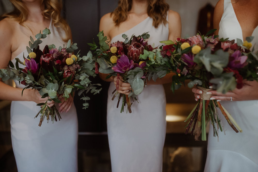 Bouquet Flowers Bride Bridal Bridesmaid Protea Eucalyptus Billy Ball Crete Destination Wedding Me and Georgia Photography