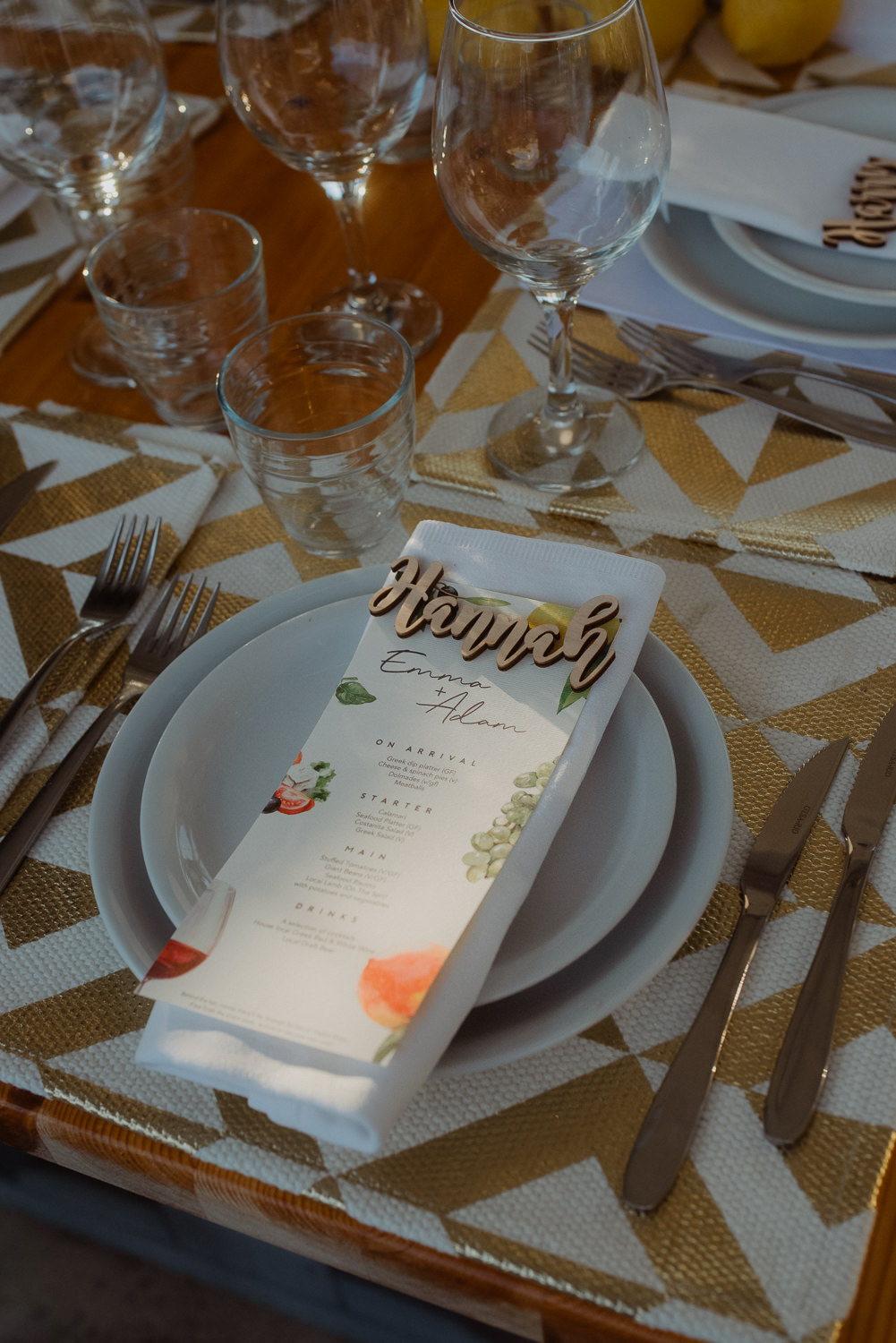 Place Setting Name Laser Cut Menu Crete Destination Wedding Me and Georgia Photography