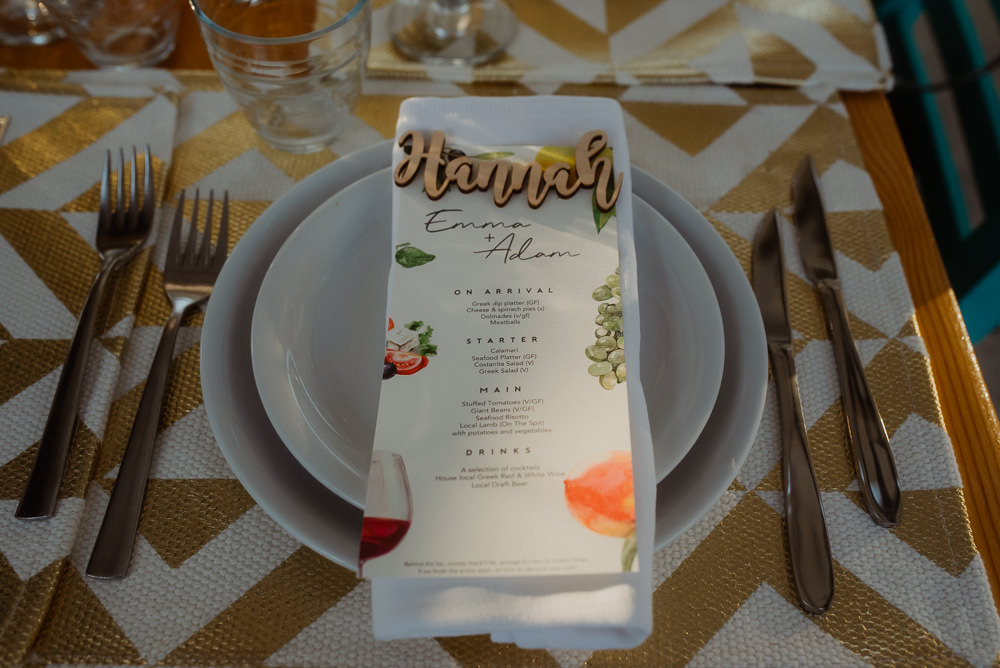 Place Setting Name Laser Cut Menu Crete Destination Wedding Me and Georgia Photography