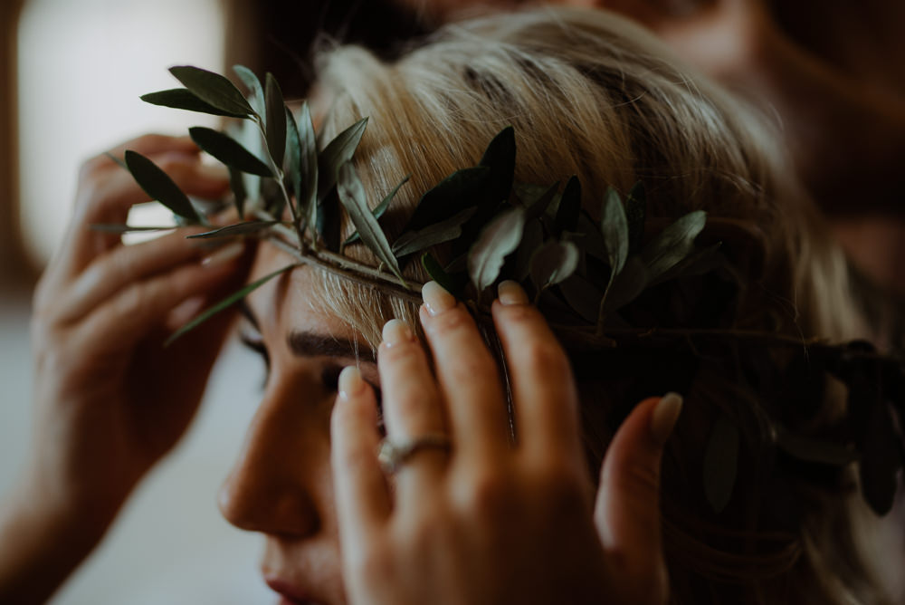 Bride Bridal Flower Crown Greenery Crete Destination Wedding Me and Georgia Photography