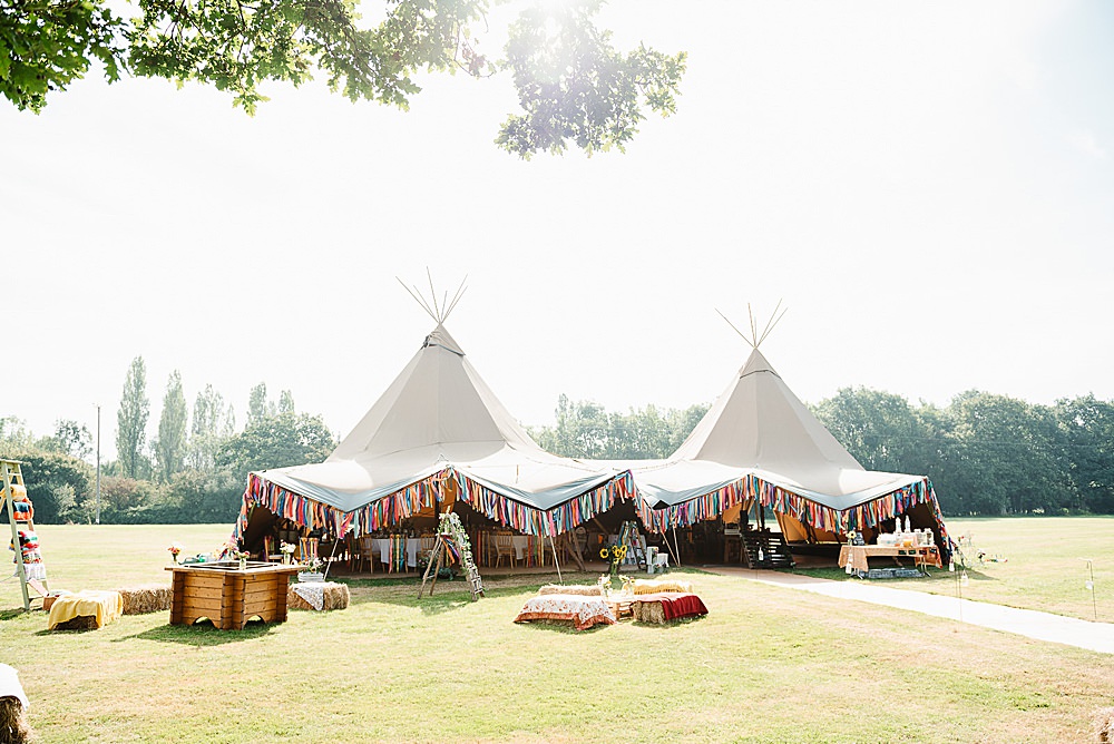Colourful Multicolour Rainbow Decor Rag Bunting DIY Tipi Wedding Fiona Kelly Photography