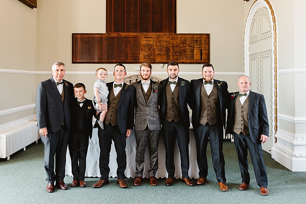 Groom Suit Grey Tweed Bow Tie Groomsmen DIY Tipi Wedding Fiona Kelly Photography