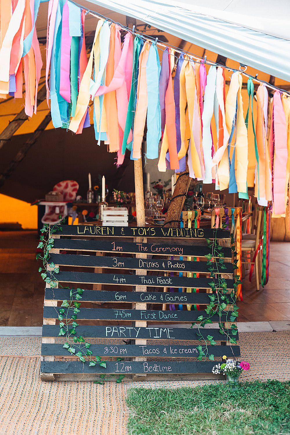 Wooden Pallet Chalk Sign Signs Signage DIY Tipi Wedding Fiona Kelly Photography