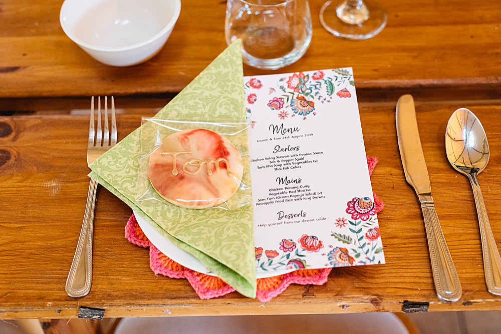 Place Setting Menu Cookie Place Name DIY Tipi Wedding Fiona Kelly Photography