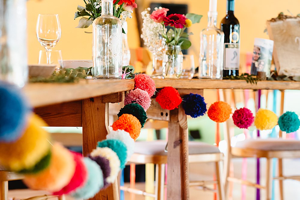 Wool Pom Pom Garland DIY Tipi Wedding Fiona Kelly Photography
