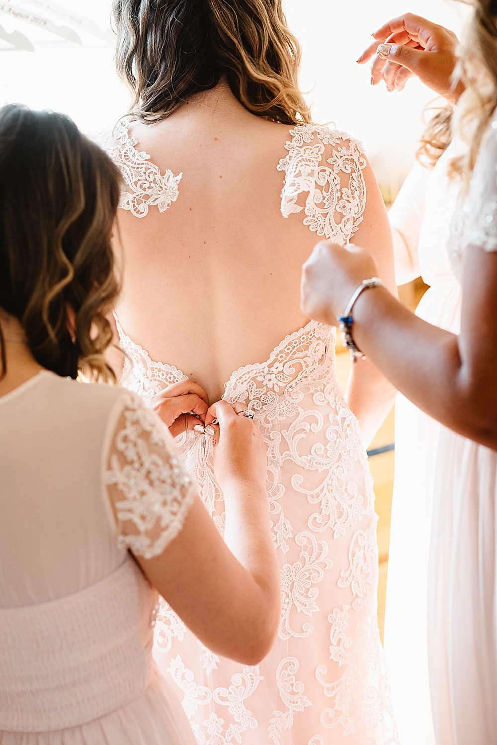 Dress Gown Bride Bridal Lace Pink Kenneth Winston DIY Tipi Wedding Fiona Kelly Photography