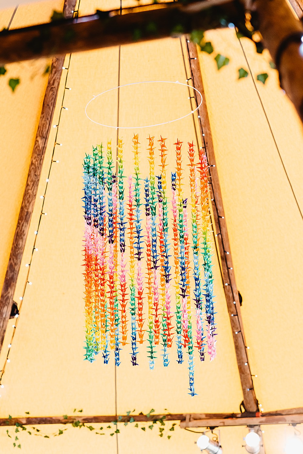 Multicolour Rainbow Colourful Origami Decor DIY Tipi Wedding Fiona Kelly Photography