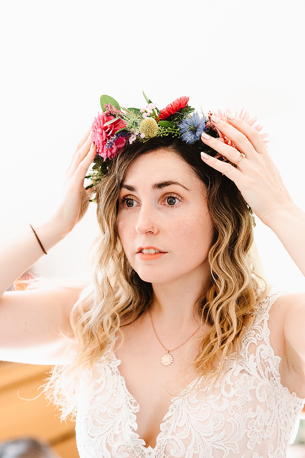 Bride Bridal Make Up Hair Flower Crown DIY Tipi Wedding Fiona Kelly Photography