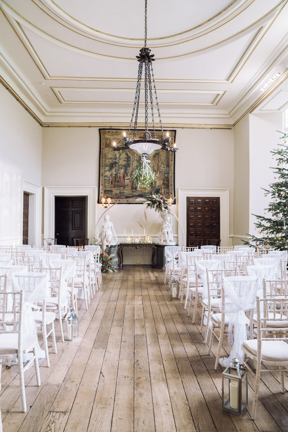 Moon Gate Flower Arch Backdrop Ceremony Decor Decadent Christmas Wedding Jessica Raphael Photography
