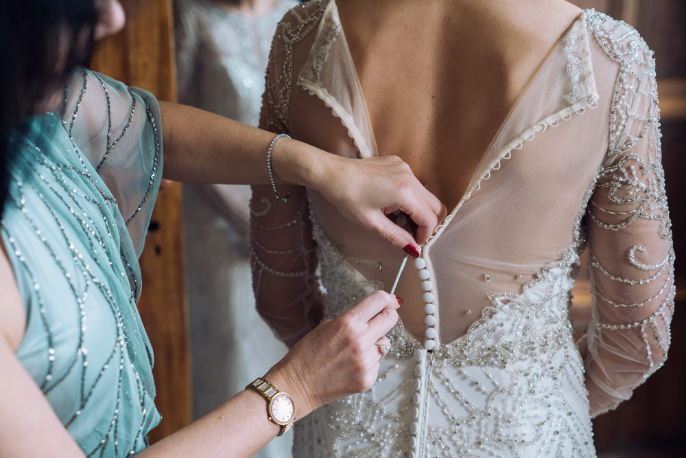 Bride Bridal Dress Gown Justin Alexander Embellished Long Sleeves Decadent Christmas Wedding Jessica Raphael Photography