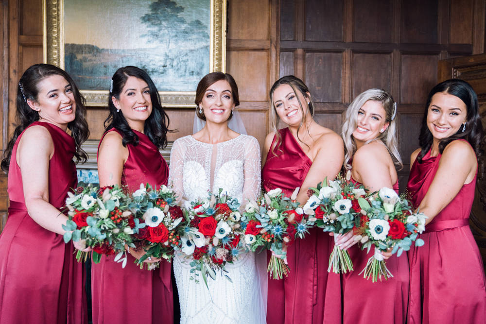 Bridesmaids Bridesmaid Jumpsuit Dress Dresses Red Decadent Christmas Wedding Jessica Raphael Photography