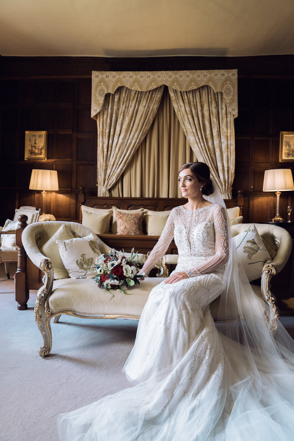Bride Bridal Dress Gown Justin Alexander Embellished Long Sleeves Decadent Christmas Wedding Jessica Raphael Photography