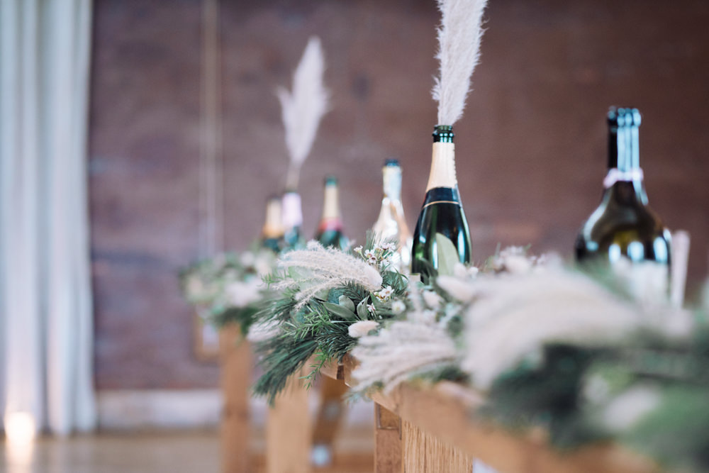 Table Decor Pampas Grass Greenery Foliage Decadent Christmas Wedding Jessica Raphael Photography