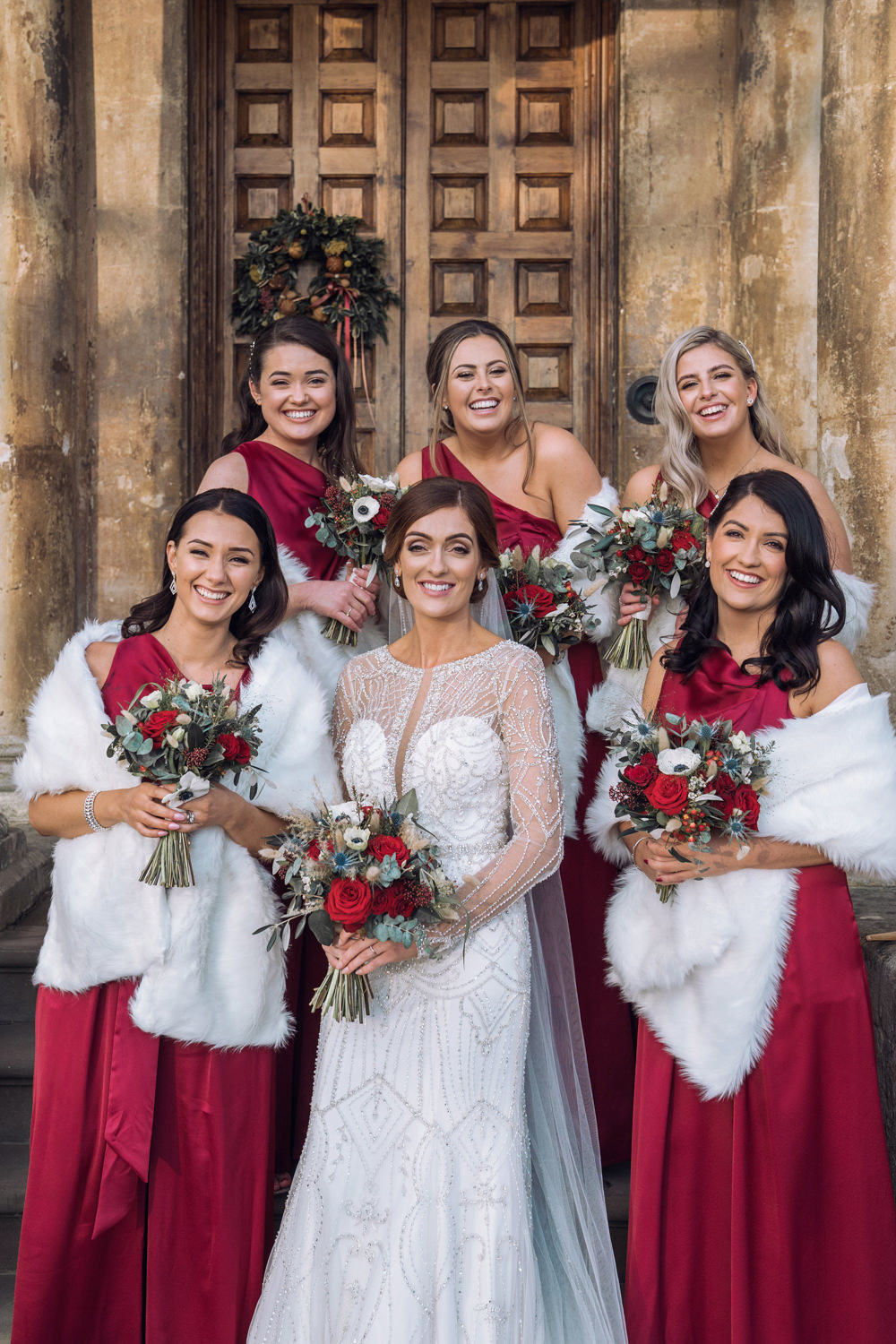 Bridesmaids Bridesmaid Jumpsuit Dress Dresses Red Decadent Christmas Wedding Jessica Raphael Photography