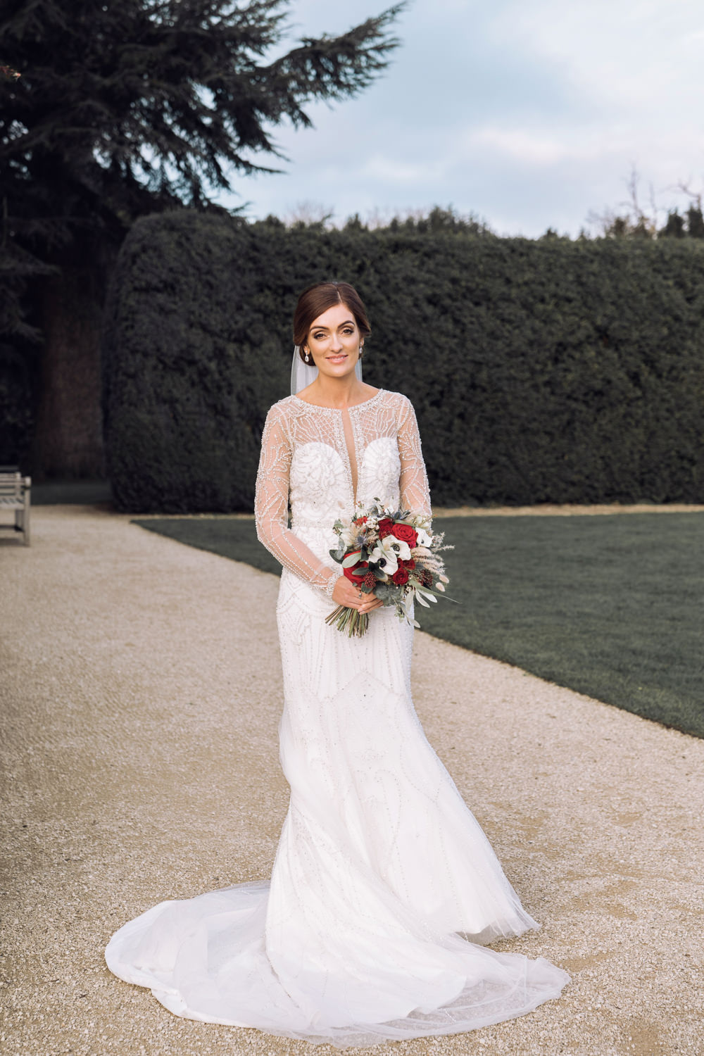 Bride Bridal Dress Gown Justin Alexander Embellished Long Sleeves Decadent Christmas Wedding Jessica Raphael Photography