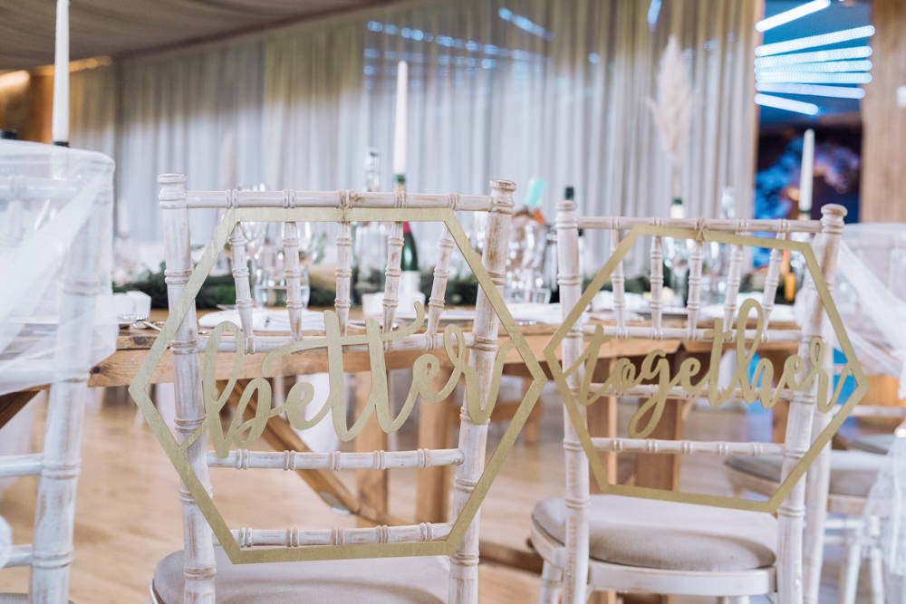 Chair Signs Decadent Christmas Wedding Jessica Raphael Photography