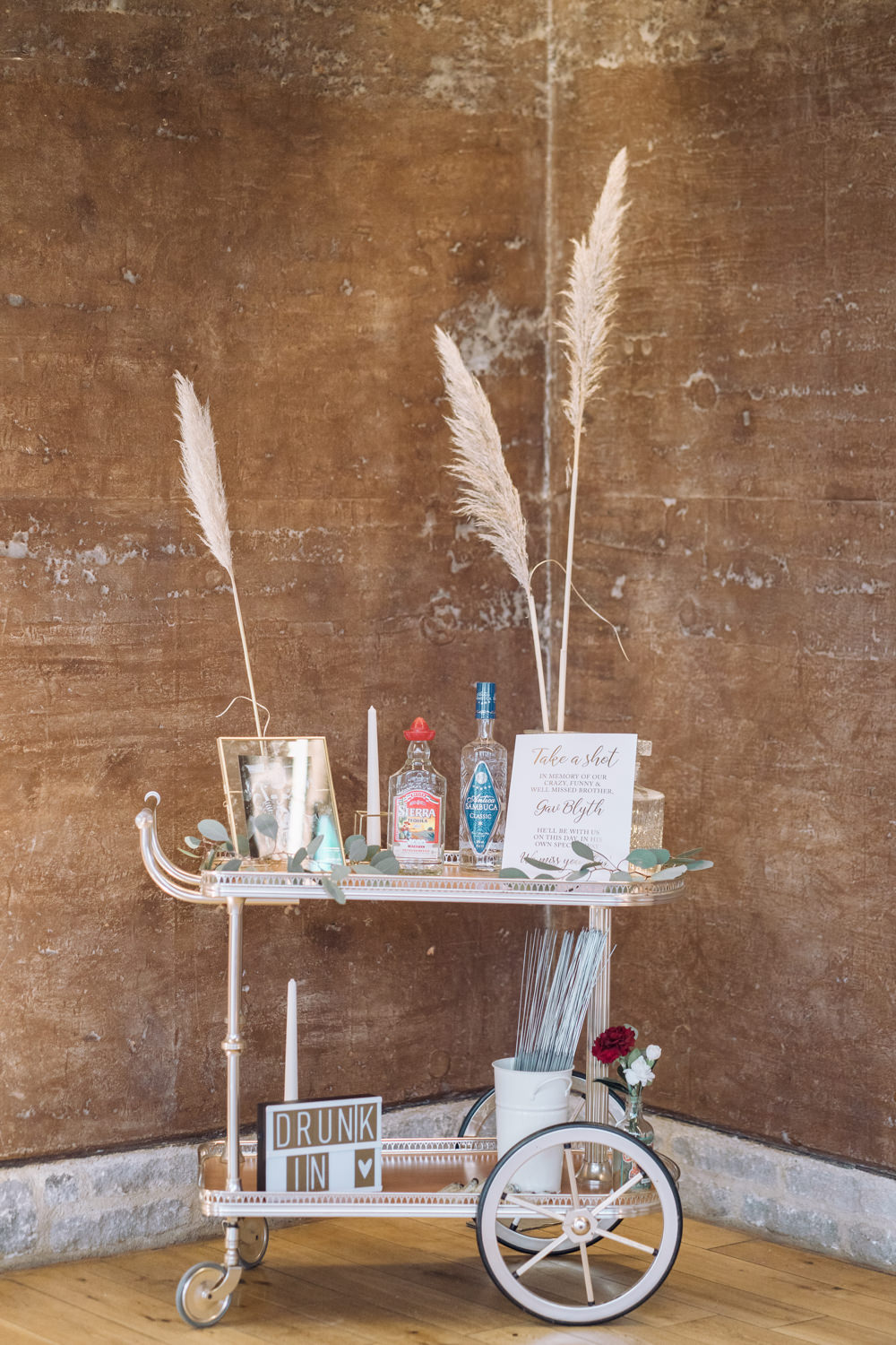 Bar Drinks Trolley Decadent Christmas Wedding Jessica Raphael Photography