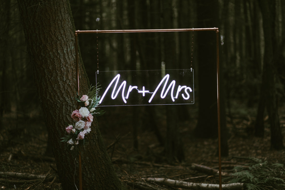 Neon Sign Signs Signage Backdrop Dreamy Woodland Wedding Ideas Jasmine Andrews Photography