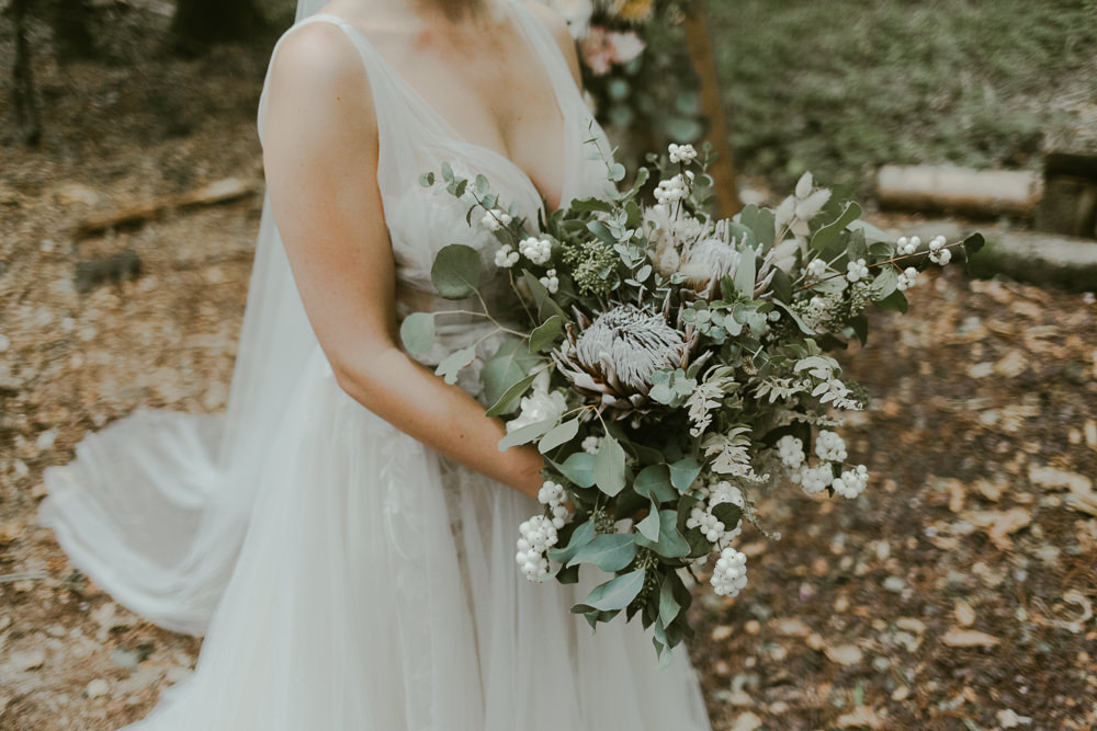 Bouquet Flowers Bride Bridal Greenery Foliage Protea Berries Dreamy Woodland Wedding Ideas Jasmine Andrews Photography