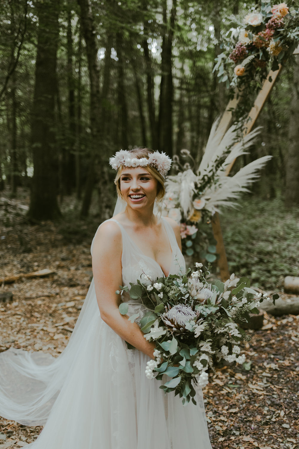 Bride Bridal Flower Crown Dress Gown Train Tulle Dreamy Woodland Wedding Ideas Jasmine Andrews Photography