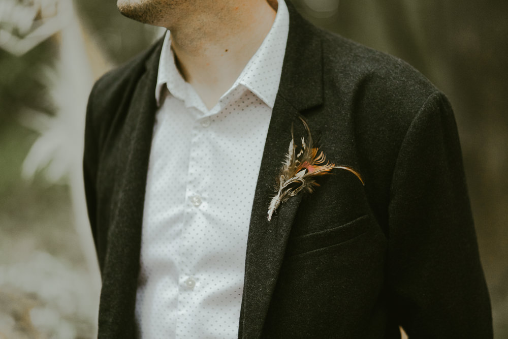 Groom Feather Buttonhole Dreamy Woodland Wedding Ideas Jasmine Andrews Photography