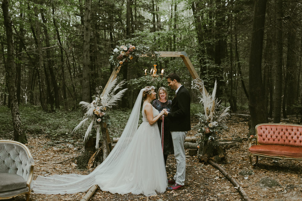 Outdoor Ceremony Aisle Hexagon Backdrop Pampas Grass Greenery Foliage Dreamy Woodland Wedding Ideas Jasmine Andrews Photography
