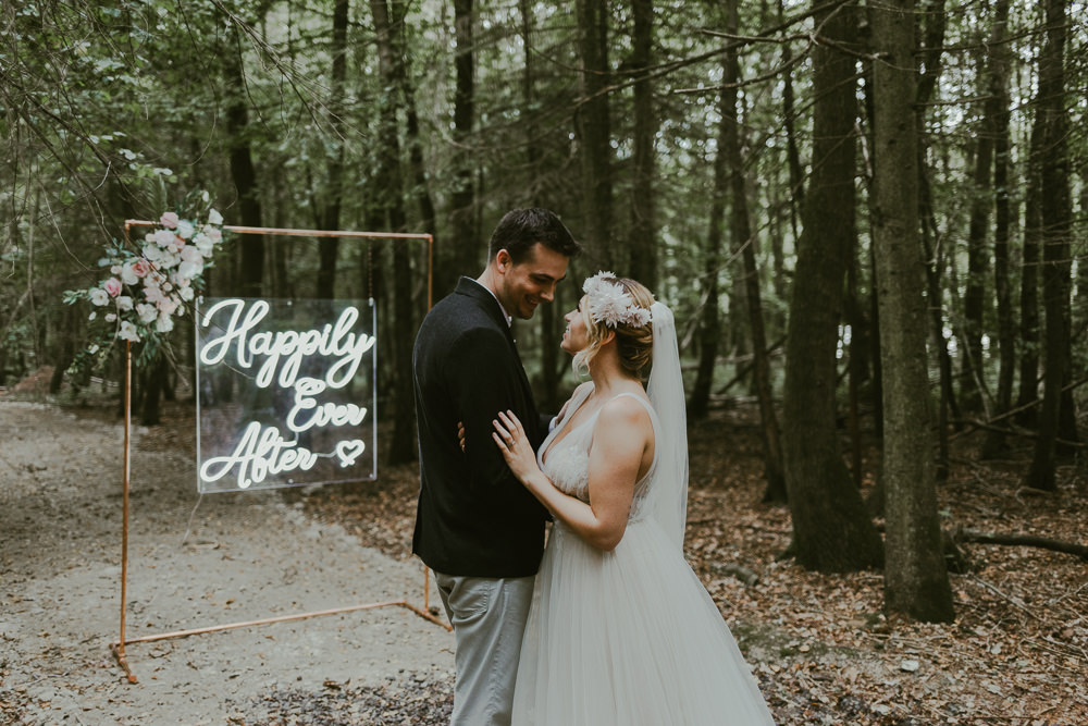 Neon Sign Signs Signage Backdrop Dreamy Woodland Wedding Ideas Jasmine Andrews Photography