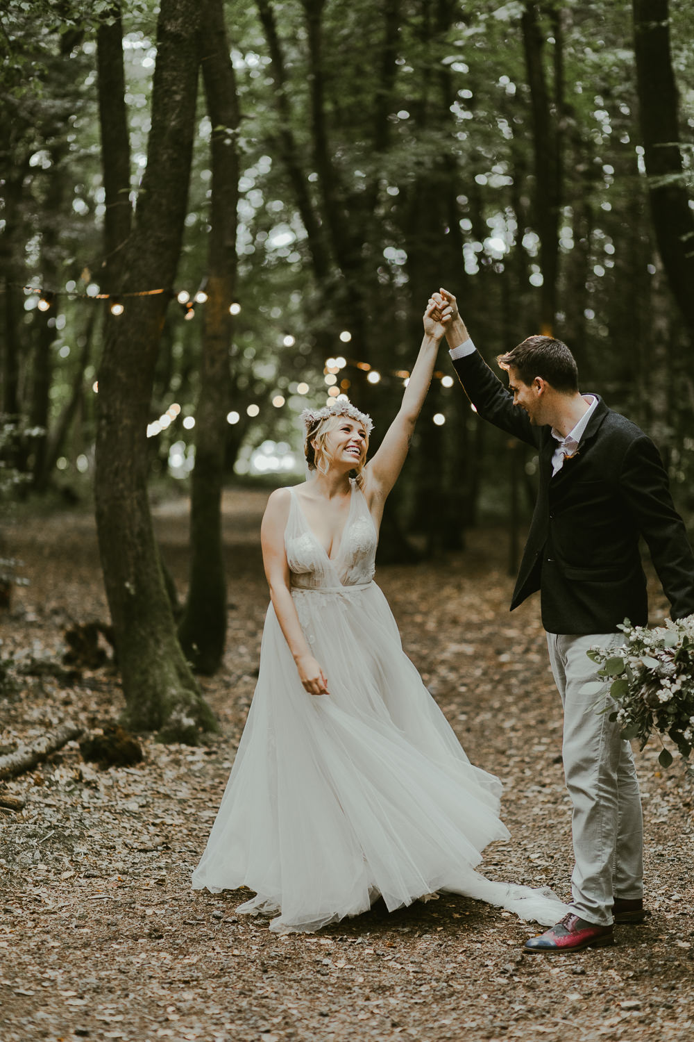 Bride Bridal Flower Crown Dress Gown Train Tulle Dreamy Woodland Wedding Ideas Jasmine Andrews Photography