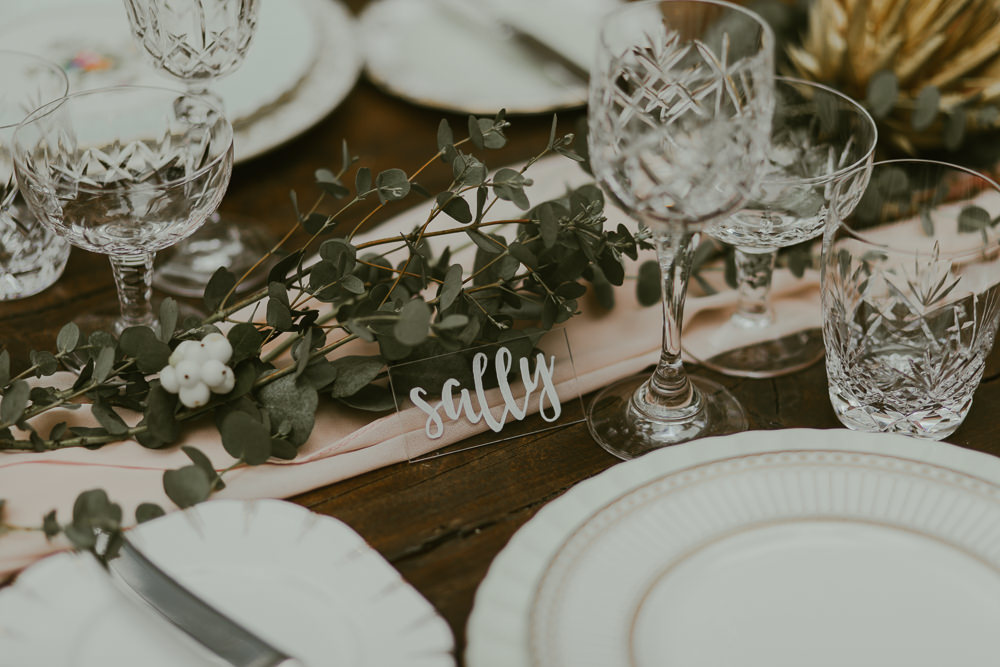 Clear Perspex Acrylic Place Name Dreamy Woodland Wedding Ideas Jasmine Andrews Photography