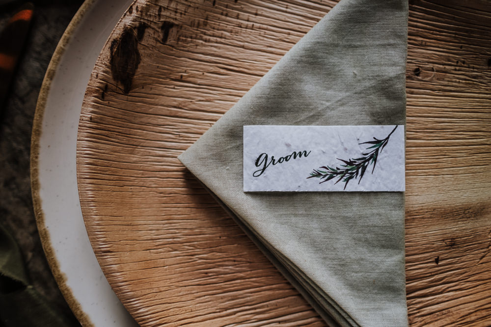 Place Setting Decor Plate Napkin Place Name Card Ethical Wedding Ideas Jenna Kathleen Photographer