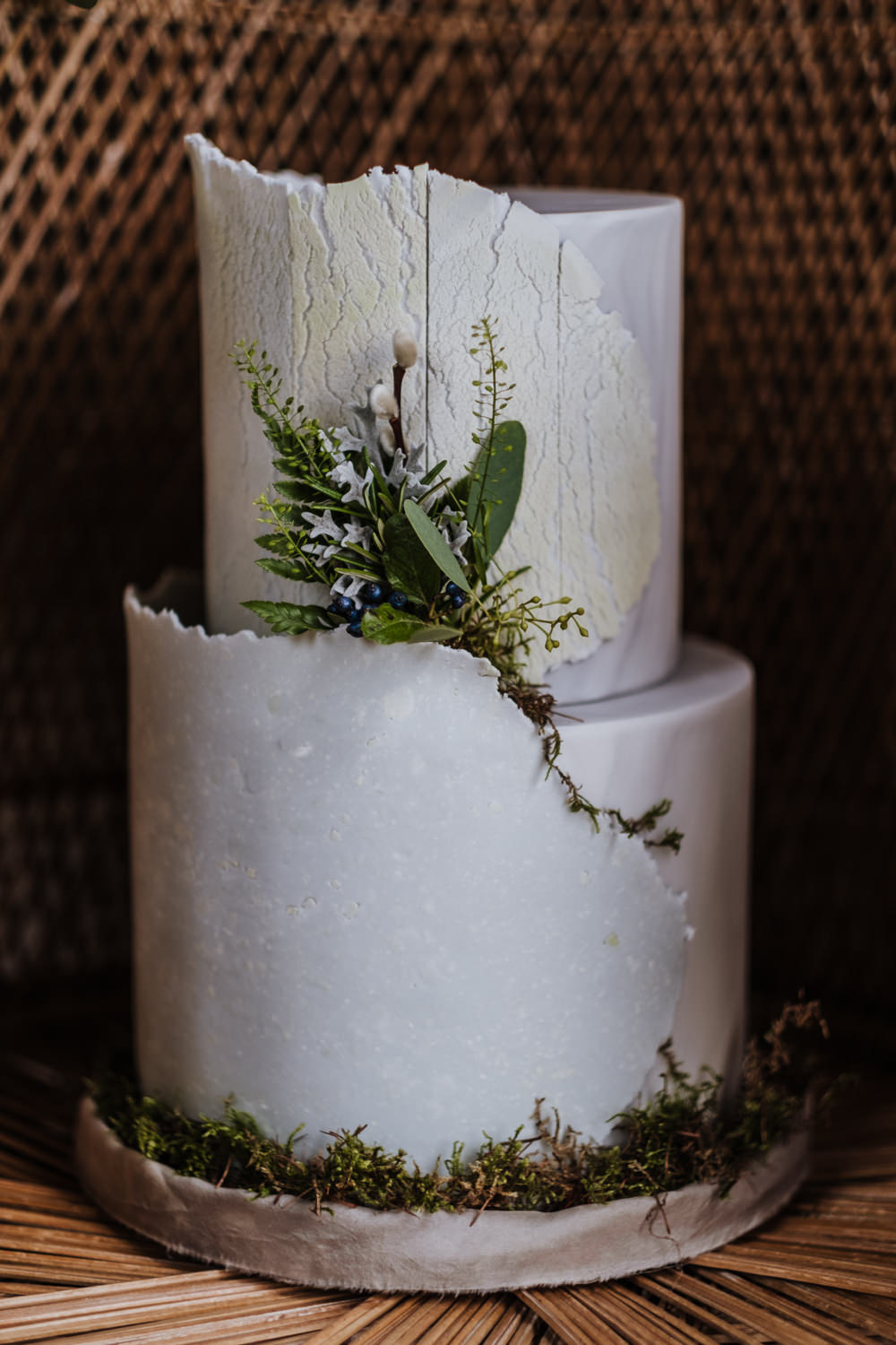 Bark Stone Cake Greenery Foliage Ethical Wedding Ideas Jenna Kathleen Photographer