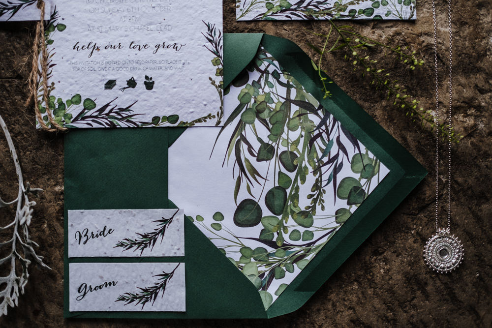 Stationery Invites Invitations Greenery Foliage Suite Ethical Wedding Ideas Jenna Kathleen Photographer