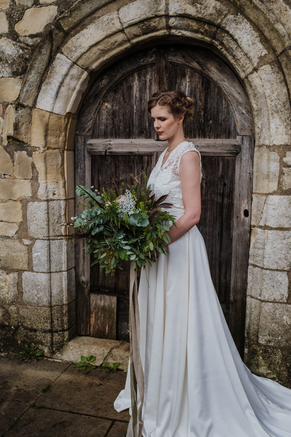 Dress Gown Bride Bridal Lace High Neck A-Line Skirt Ethical Wedding Ideas Jenna Kathleen Photographer