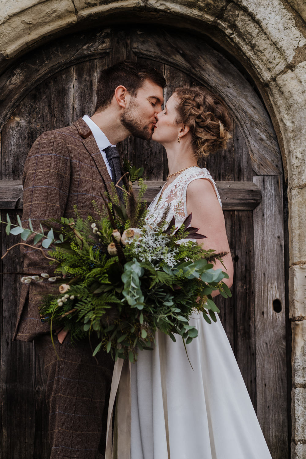 Bouquet Flowers Bride Bridal Fern Eucalyptus Feather Seed Head Ribbons Ethical Wedding Ideas Jenna Kathleen Photographer